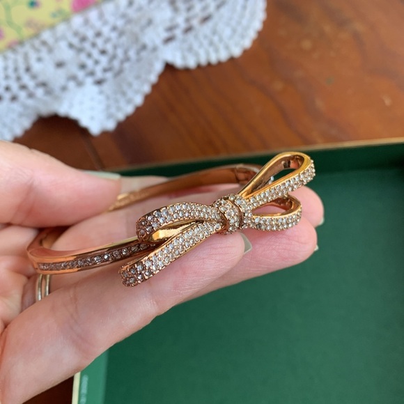 KATE SPADE NEW YORK Hinged Clamper Bracelet Bow Love Notes Pave Rose Gold Tones - Picture 5 of 5